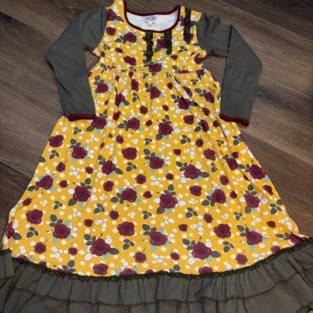 Lilli Lovebird Rose Polka Dot Dress Ruffles Size 12